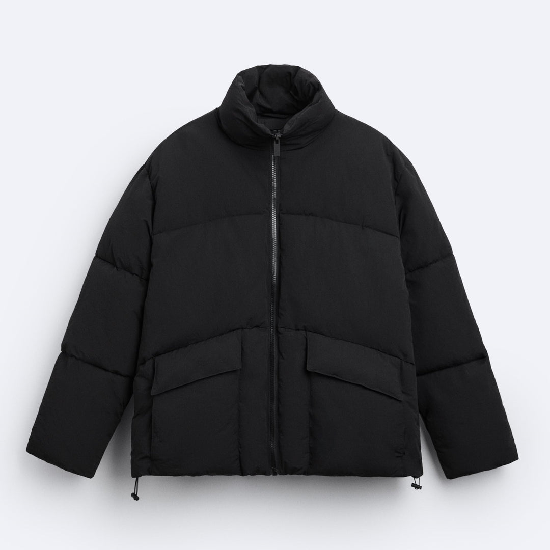 Men's short-cut puffer jacket made of down look with high stand-up collar and flap pockets Amarae