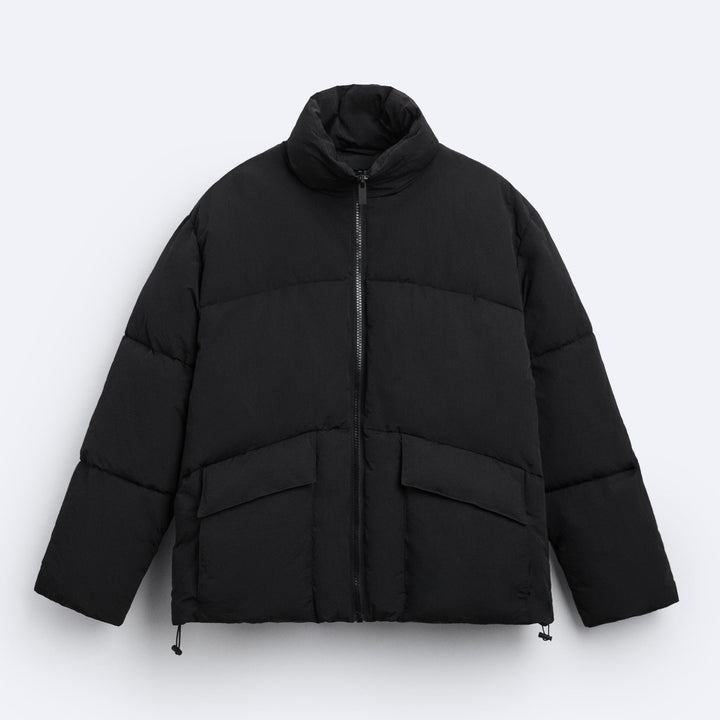 Men's short-cut puffer jacket made of down look with high stand-up collar and flap pockets Amarae