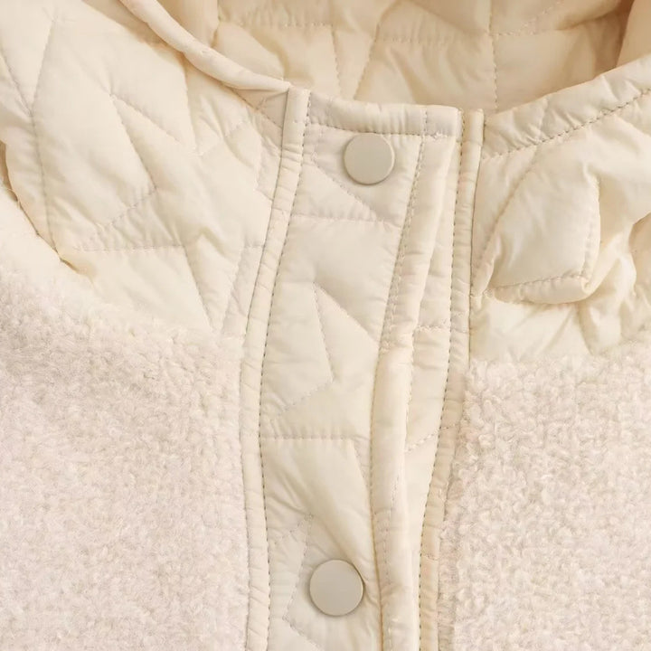 Women's Padded Wool Blend Vest with Hood and Snap Button Placket Amarae