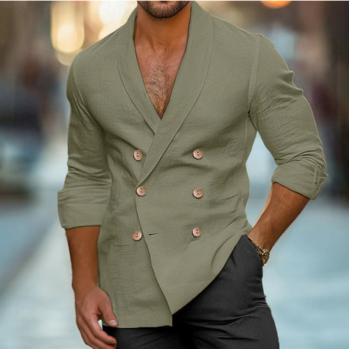 Elegant linen blazer for men with modern fit and double-breasted Amarae