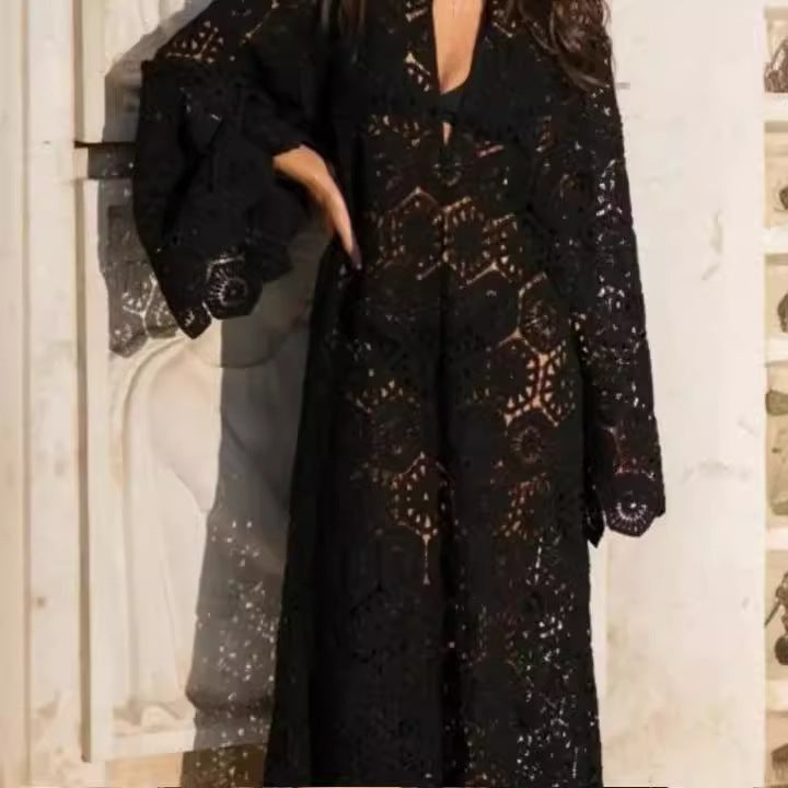 Ladies Airy Crochet Dress with Wide Sleeves Lune London