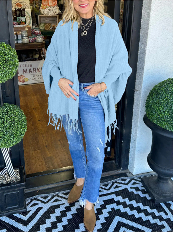 Ladies versatile poncho with fringes Lune London