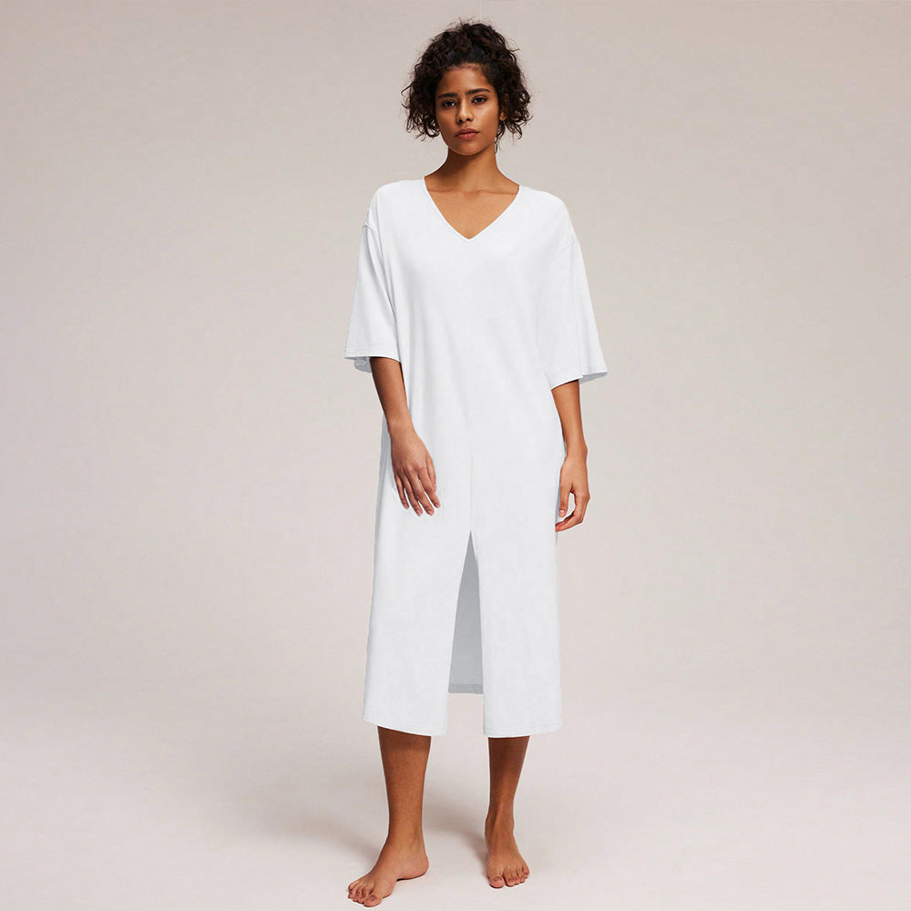 Robe midi décontractée pour femme avec décolleté en V profond et fente latérale Chic & Stil
