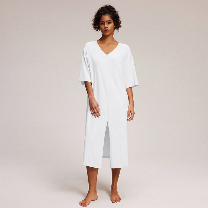 Robe midi décontractée pour femme avec décolleté en V profond et fente latérale Chic & Stil