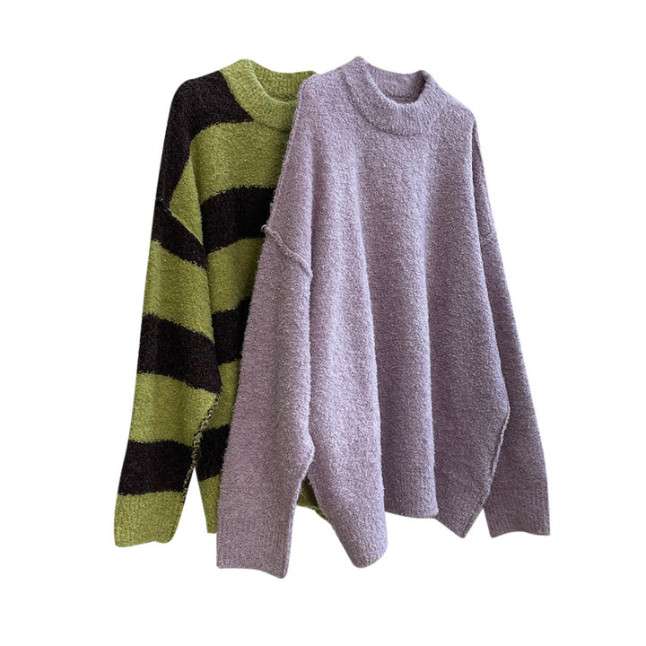 Women Cozy Oversized Knit Dress with Boucle Structure and Round Neckline Amarae