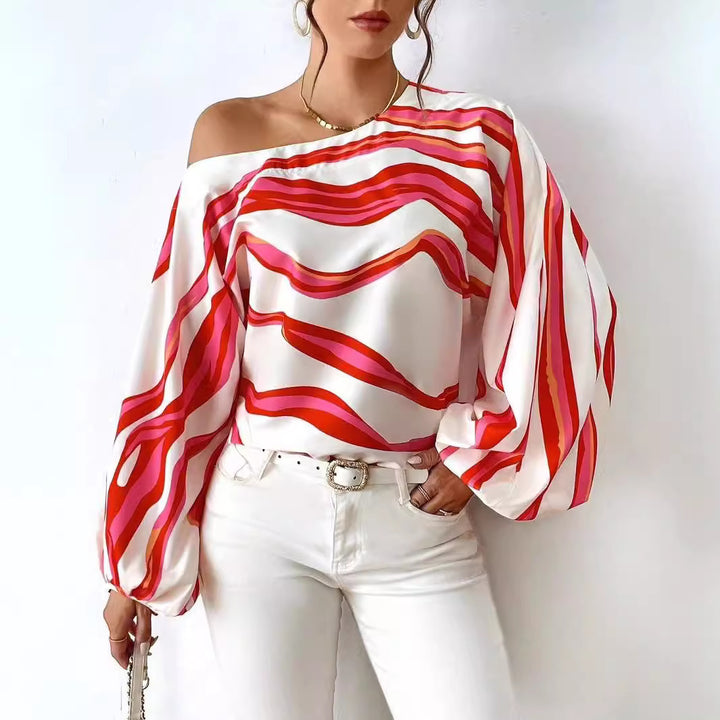Lune London off-shoulder satin blouse for women with puff sleeves