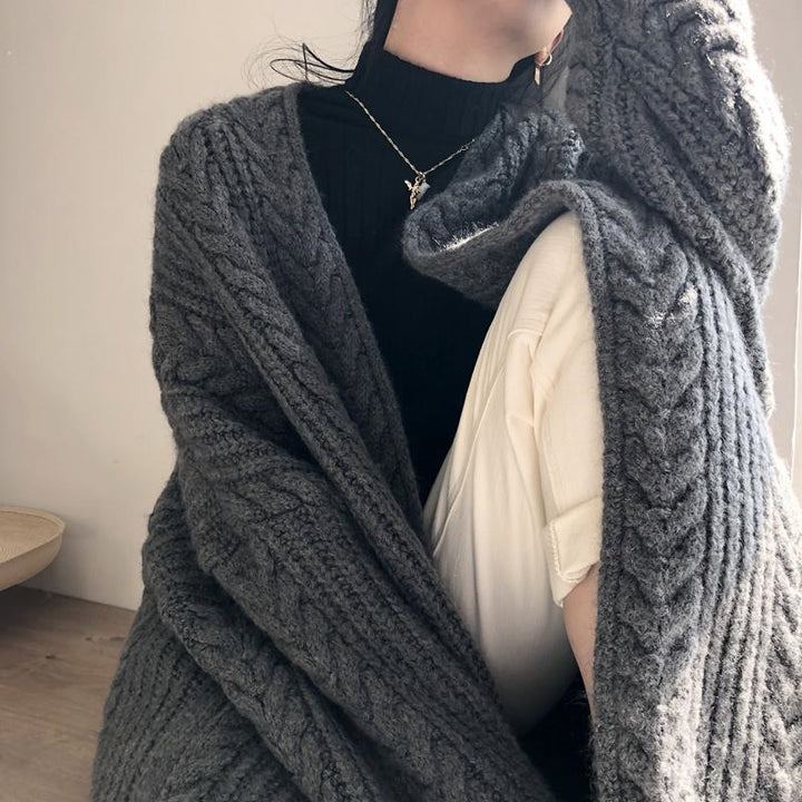 Ladies Large knitted coat with cable pattern and relaxed fit Lune London