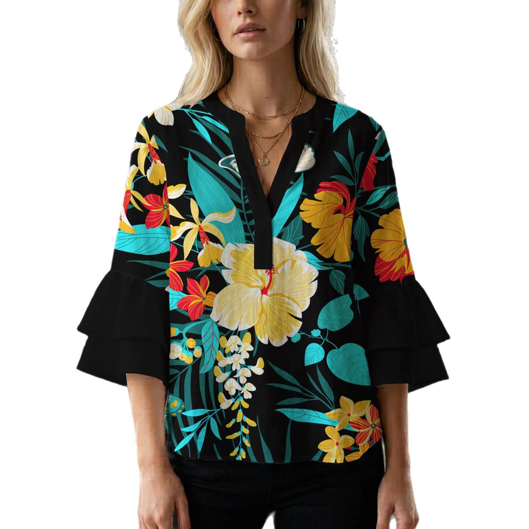 Women's blouse shirt with voluminous sleeves and floral pattern Lune London