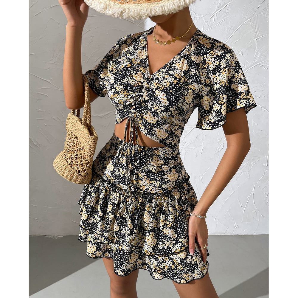 Lune London Women's Floral Mini Dress with Ruffles and Ruching