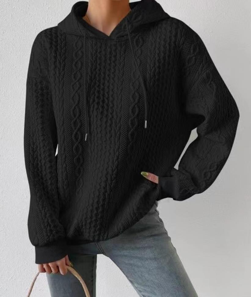 Women Oversized Sweater with textured waffle pattern and hood Lune London