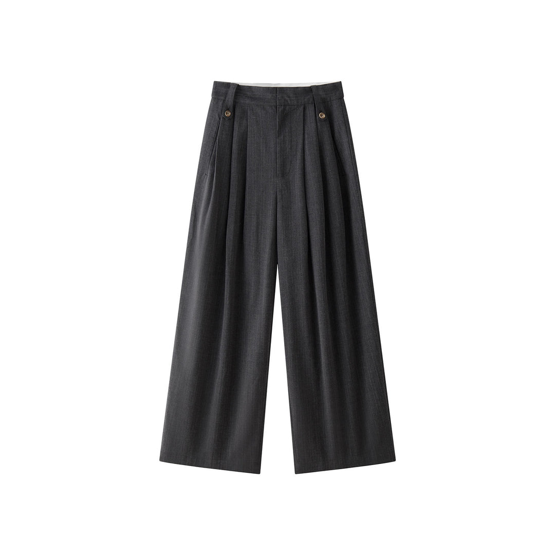 Women's High-Waisted Pleated Wide-Leg Trousers in Palazzo Look with Decorative Buttons Amarae