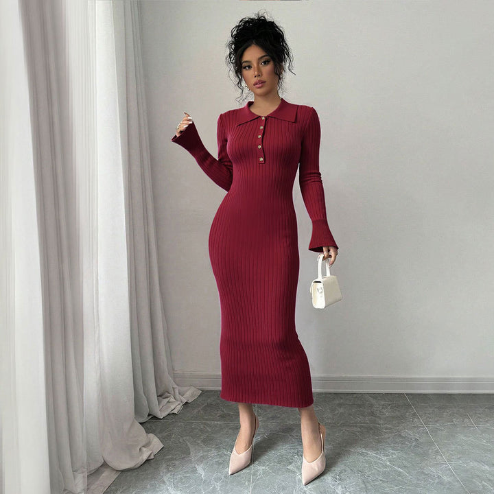 Robe maxi ajustée pour femmes avec col polo et patte de boutonnage Chic & Stil