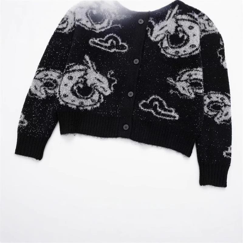 Women's knitted jacket with unique dragon pattern and button placket Lune London