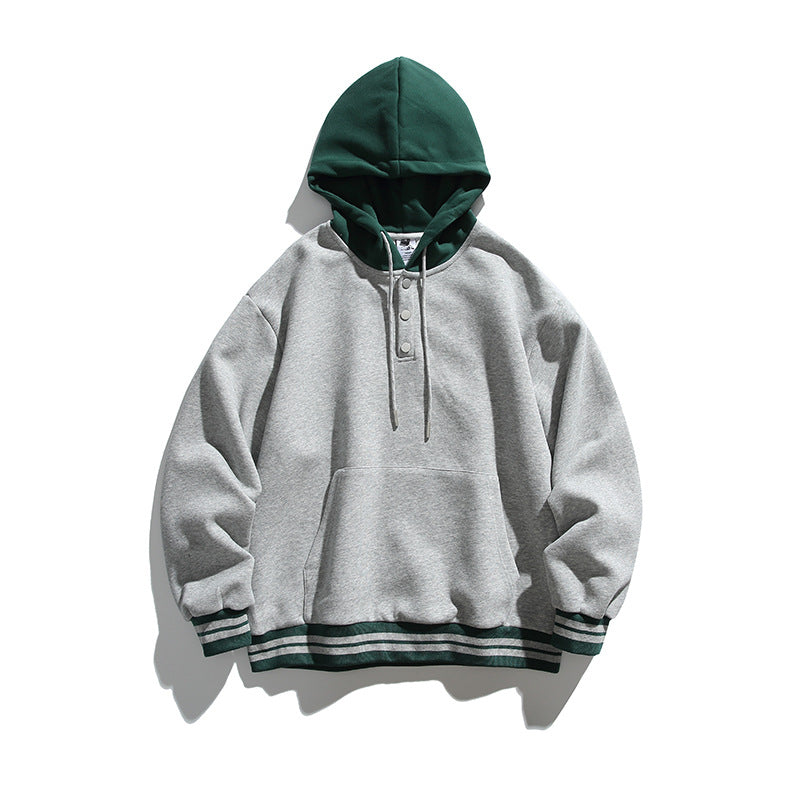 Unisex Oversize Hoodie with Contrast Hood, Button Placket and Kangaroo Pocket Amarae