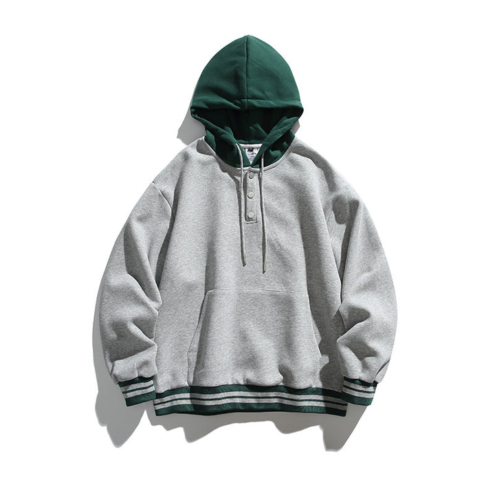 Unisex Oversize Hoodie with Contrast Hood, Button Placket and Kangaroo Pocket Amarae