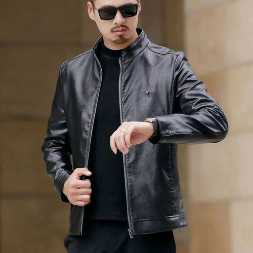Elegant faux leather jacket for men with heated collar Amarae