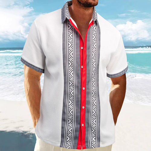 Casual short-sleeve shirt for men with geometric pattern and breathable texture Amarae