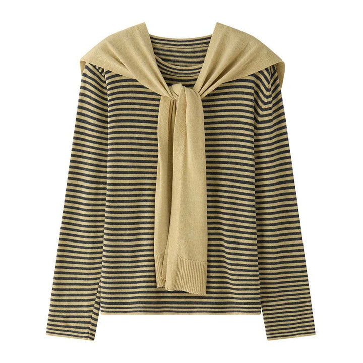 Women’s Maritime Oversize Knit Shirt with Fine Rib Structure and Round Neck Amarae