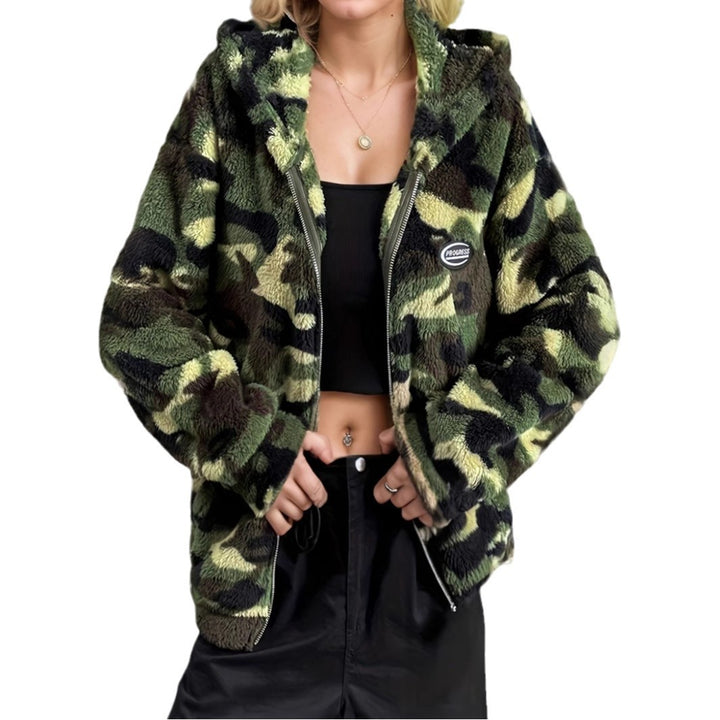 Lune London Camouflage Design Casual Polar Fleece Jacket for Women