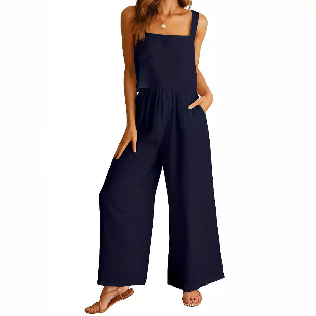 Ladies airy jumpsuit with wide legs and adjustable waist Lune London