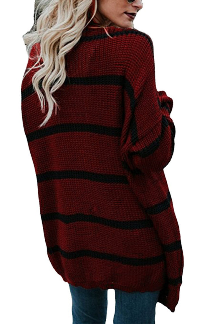 Knitted cardigan for women with a casual striped design and open fronts Lune London