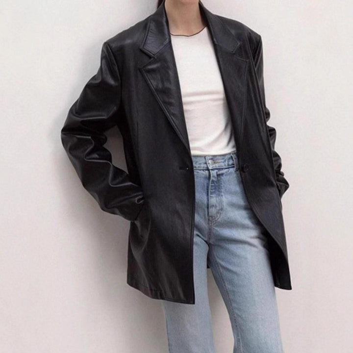 Veste blazer en cuir synthétique surdimensionnée pour femmes Chic & Stil