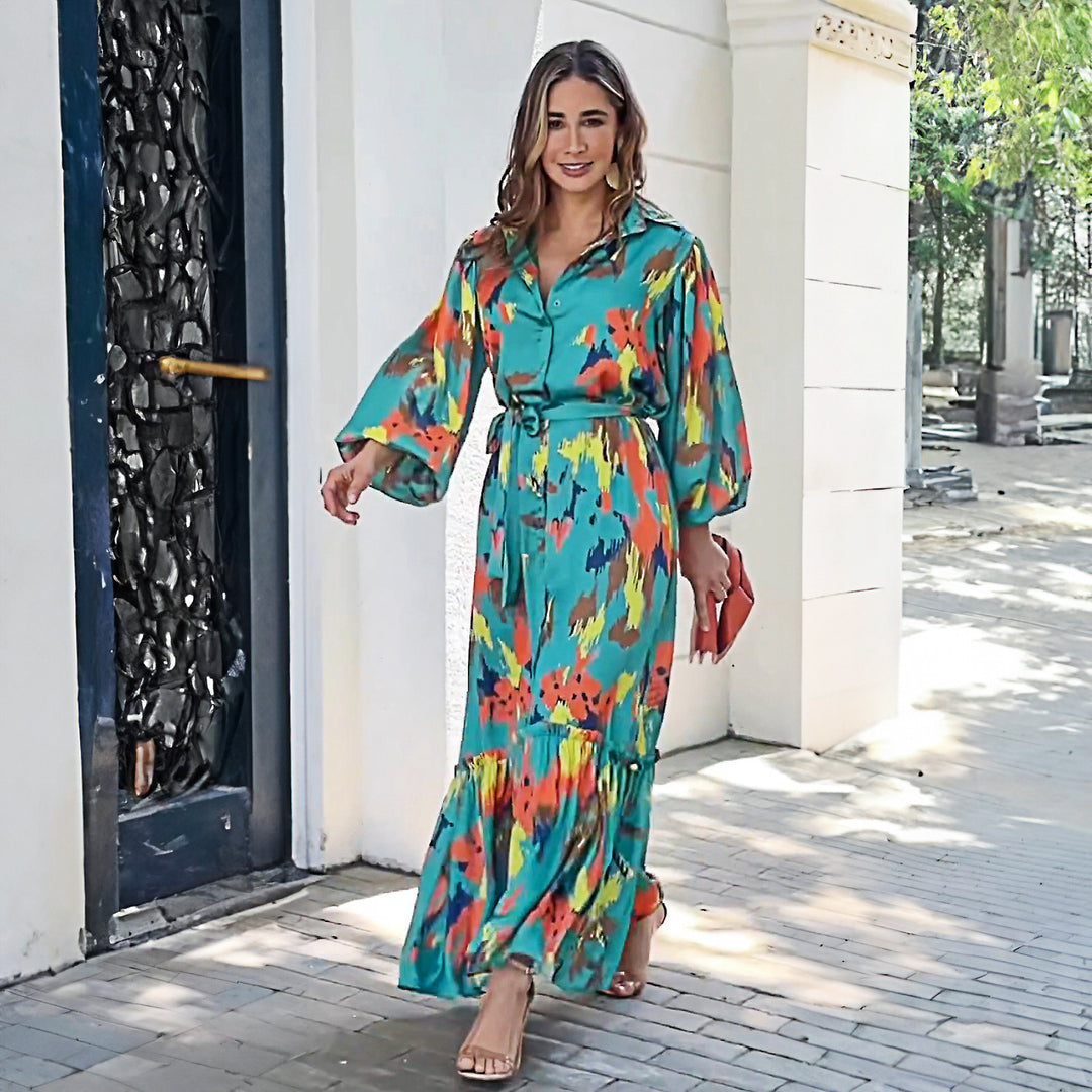 Maxi dress for women with colorful patterns and voluminous sleeves Chic & Stil