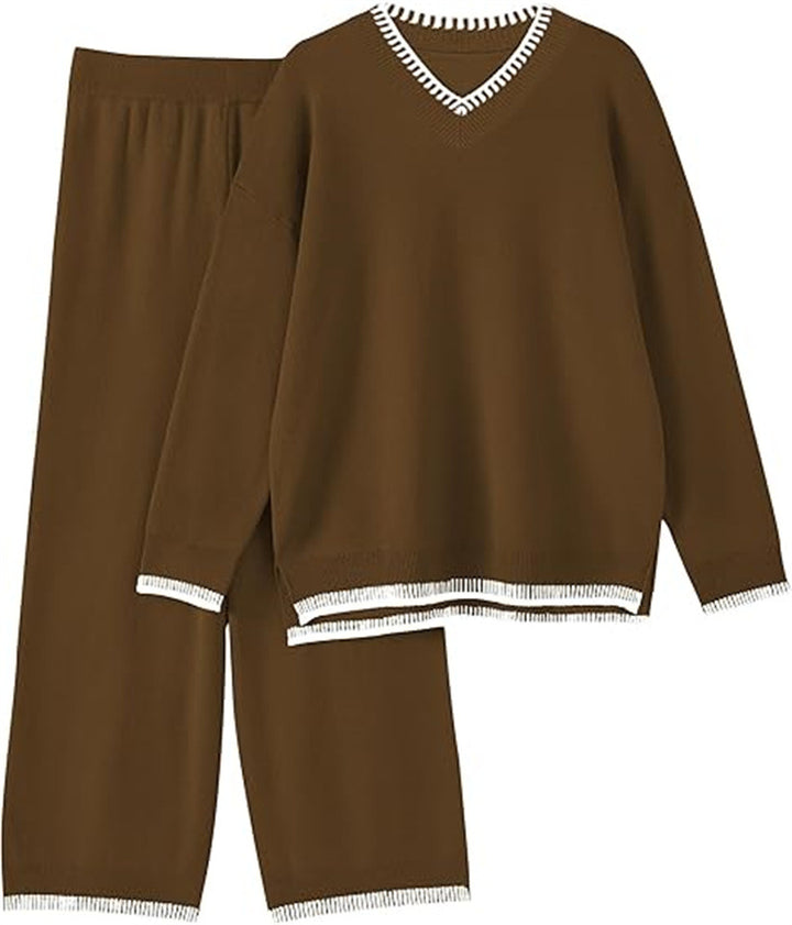 Comfortable v-neck sweater and pant set for women Lune London
