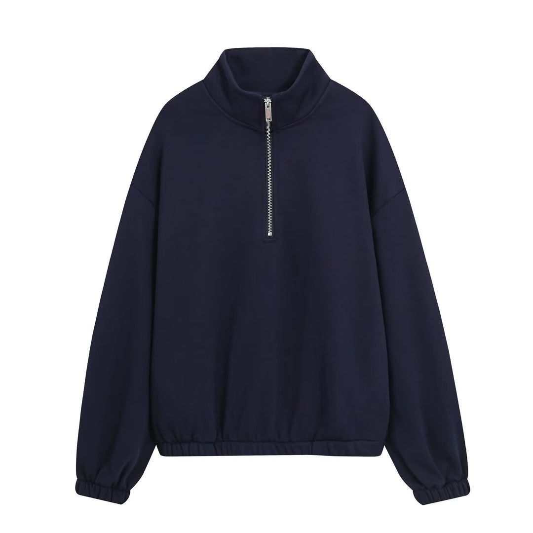 Women’s oversized pullover with half zip stand collar, elastic hem, and drop shoulders Amarae