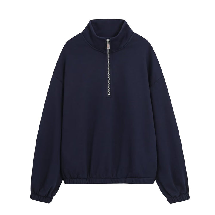 Women’s oversized pullover with half zip stand collar, elastic hem, and drop shoulders Amarae