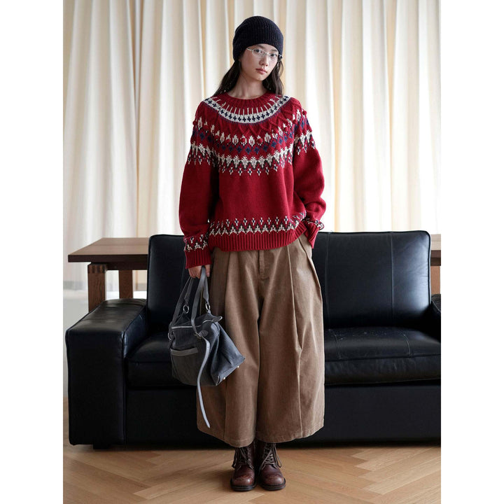 Women's Fair-Isle Knit Sweater with Norwegian Pattern and Oversized Cut Amarae