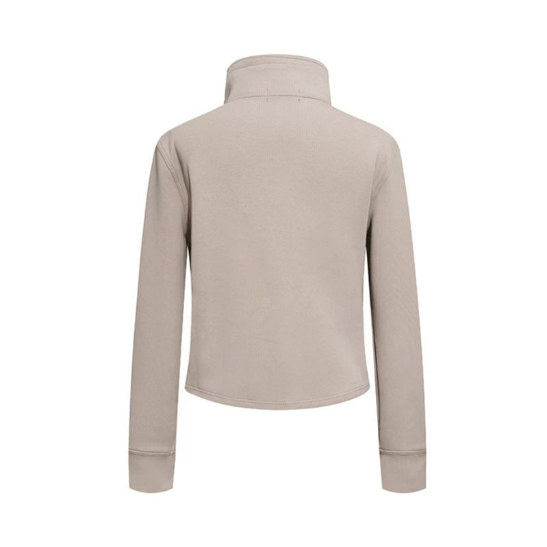 Ladies Short Wool Look Military Jacket with Standing Collar and Asymmetric Button Placket Amarae