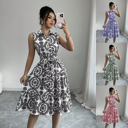 A-line sleeveless dress for women with chic and stylish waist belt