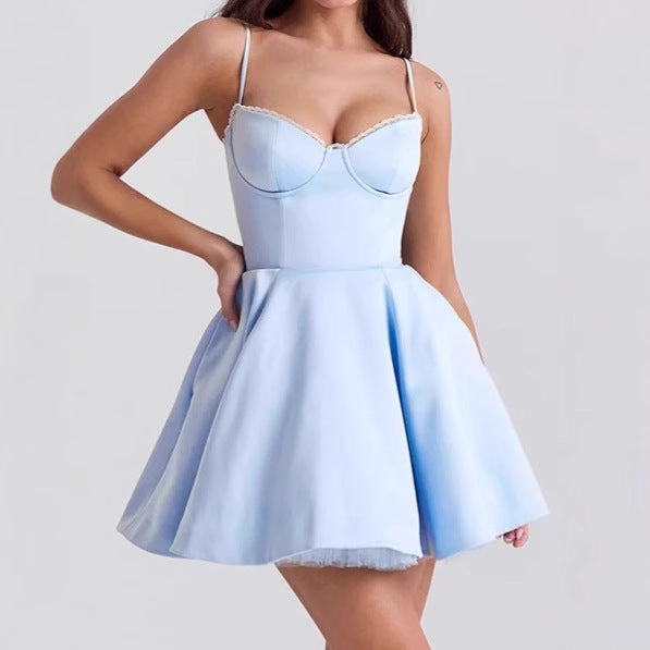 Playful A-line dress for women with lace bustier and adjustable straps Lune London