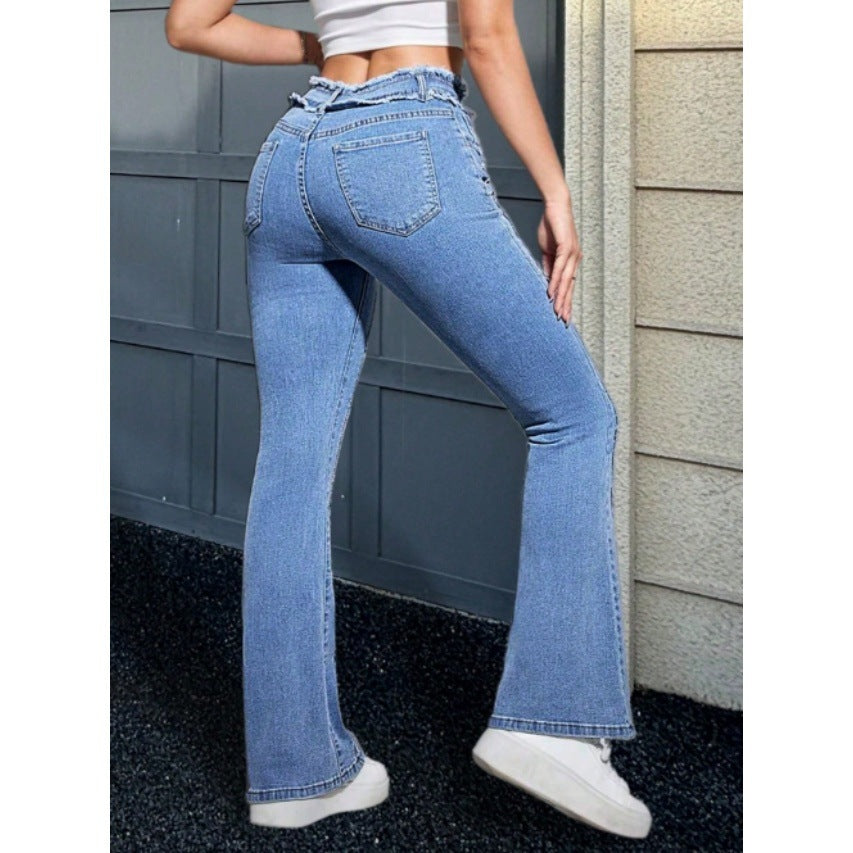 Women High-Waisted Sculpting Flared Jeans with Gathered Waistband and Figure-Shaping Fit Amarae