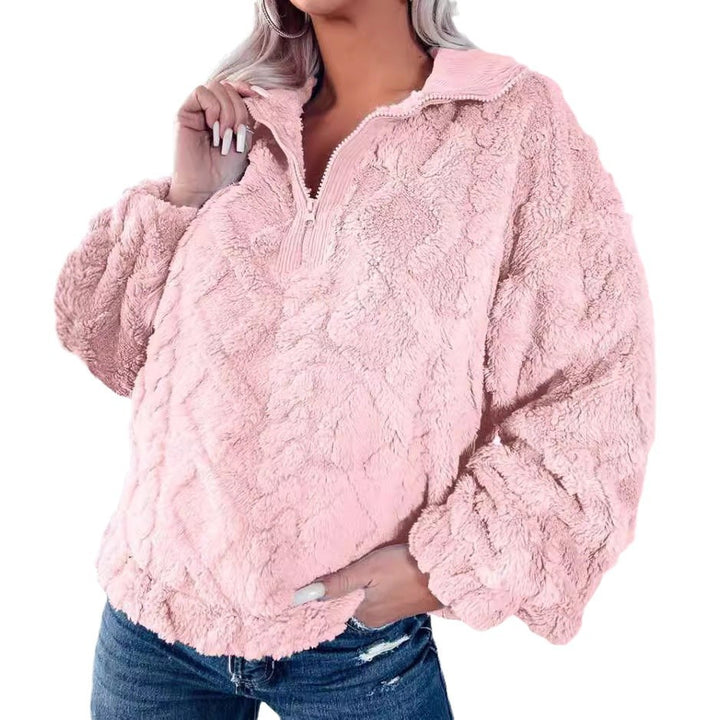 Cozy fleece sweater for women with half-zip and puff sleeves Lune London