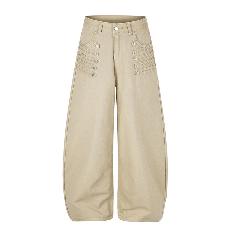Women High-Cut Palazzo Pants with Wide Balloon Leg and Decorative Button Placket Amarae