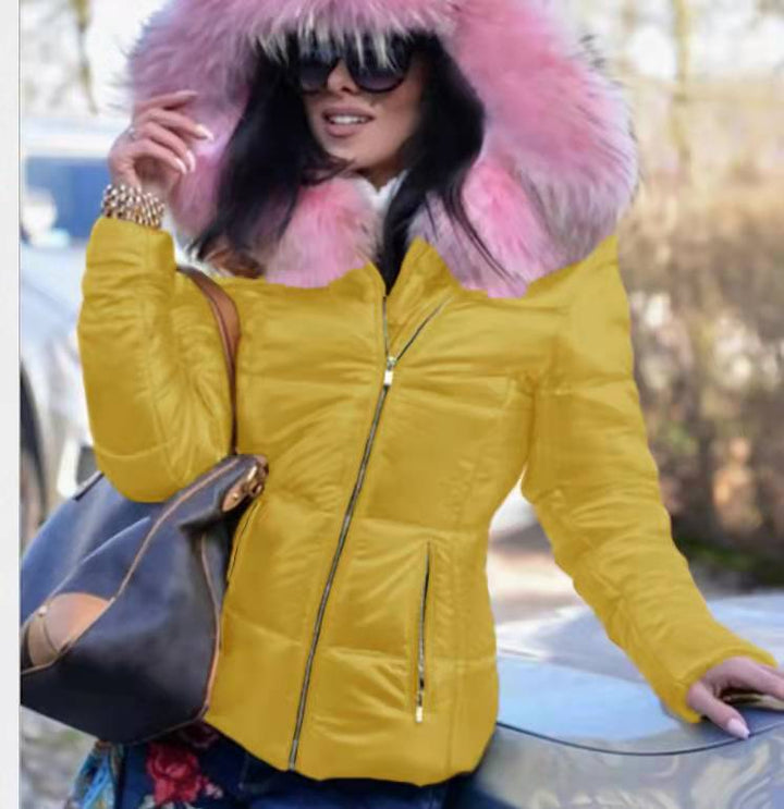 Ladies Fashion Quilted Jacket with Faux Fur Collar Lune London