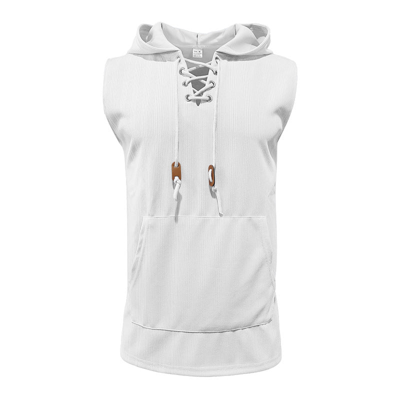 Men's sleeveless sports tank top with hood and laces Lune London