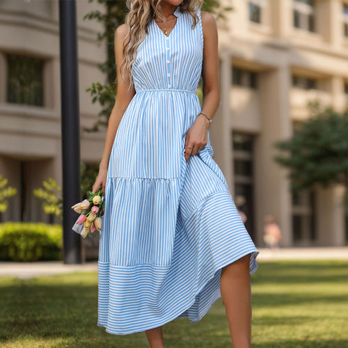 Striped maxi dress for ladies with button design Amarae