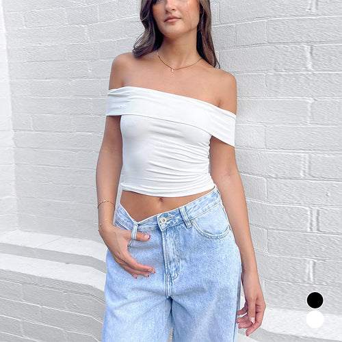 Women's Off-Shoulder Crop Top made of elastic material with figure-flattering design Amarae