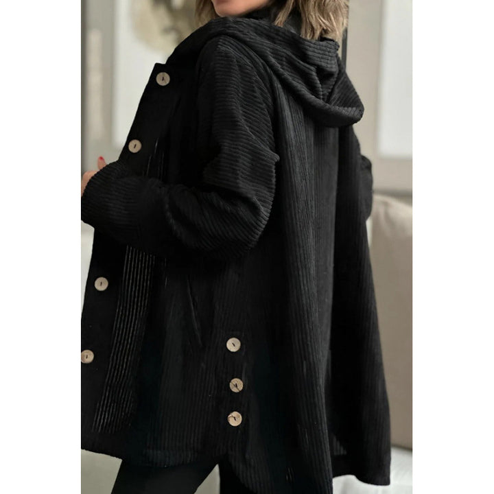 Ladies Cozy Corduroy Jacket with Hood and Button Closure Lune London