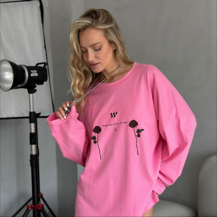 Women's oversized long sleeve T-shirt with floral graphic details Lune London