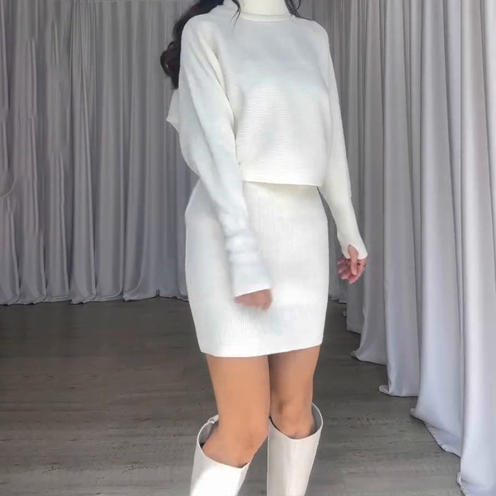 Knit dress for women with casual turtleneck and raglan sleeves Lune London