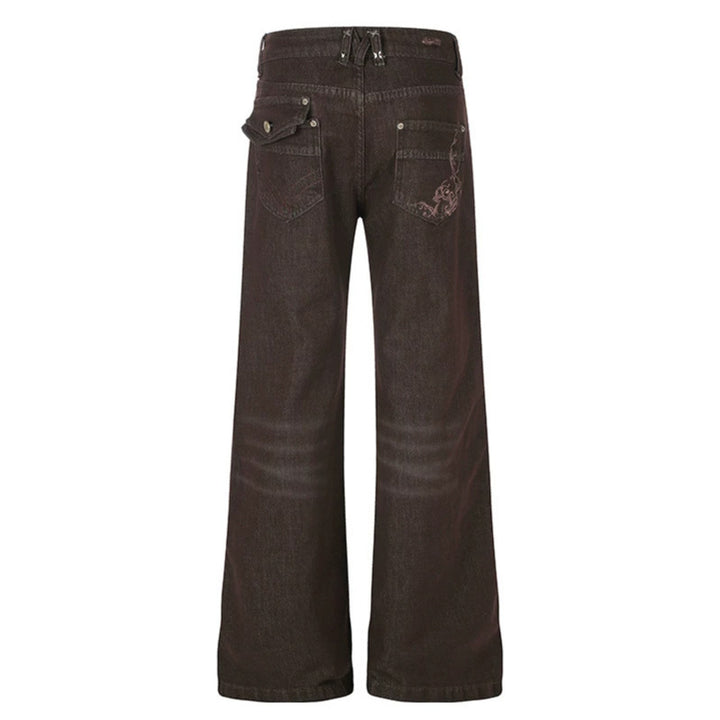 Women's Wide High-Waist Denim Trousers with Straight Leg and Utility Patch Pockets Amarae