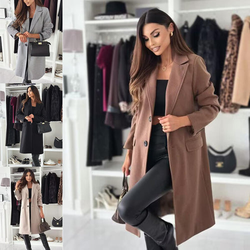 Classic oversized coat for women with elegant lapel and practical pockets Amarae