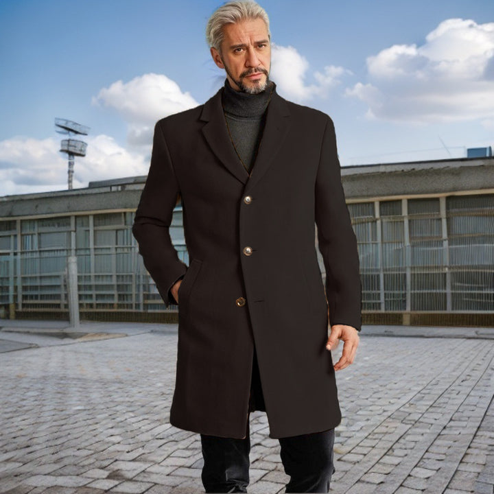 Men's Elegant Long Coat with Trendy Buttons and High-Quality Fabric Lune London