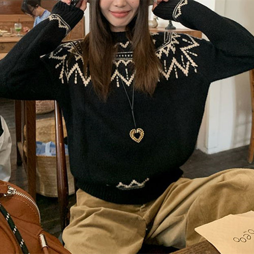 Pull en tricot épais pour femme avec motif norvégien traditionnel Chic & Stil
