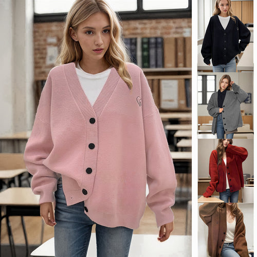 Ladies Chunky Knit Cardigan with oversized cut and decorative heart pattern Amarae