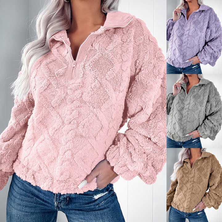 Pull en polaire confortable pour femmes avec col montant et fermeture éclair Chic & Stil